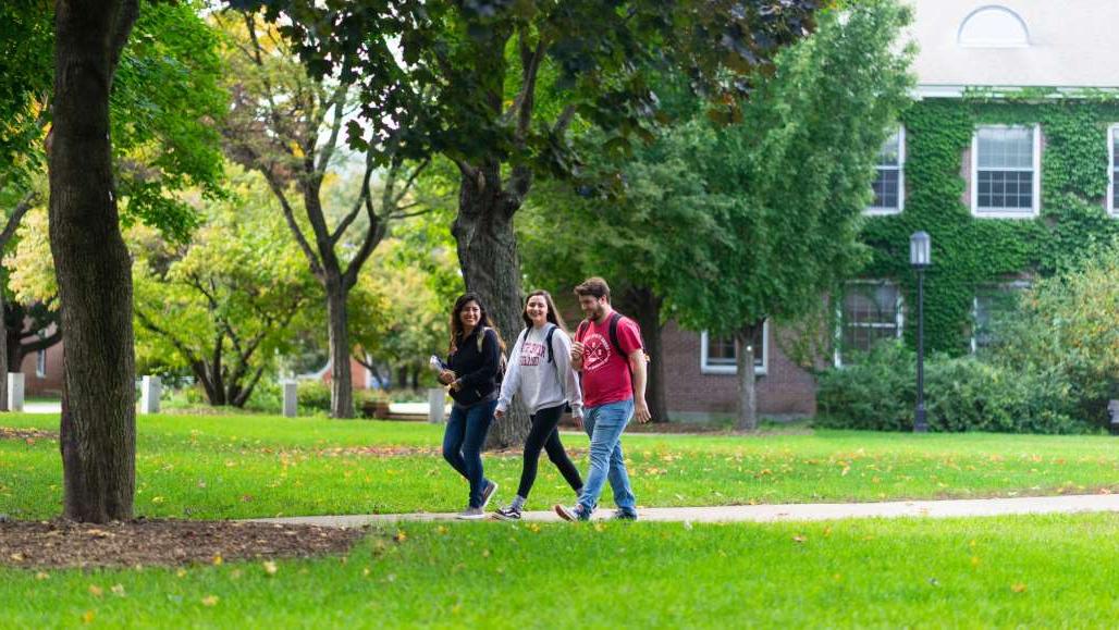 Students walking on the quad